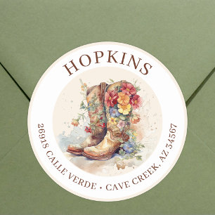 Cowgirl Boots With Flowers Return Address Labels