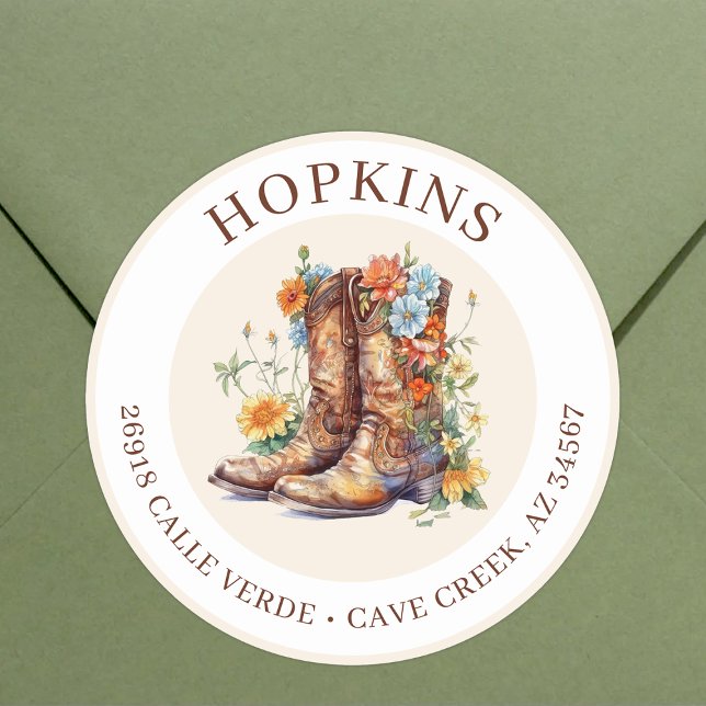 Cowgirl Boots With Flowers Return Address Labels (Creator Uploaded)