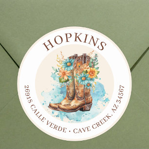Cowgirl Boots With Flowers Return Address Labels