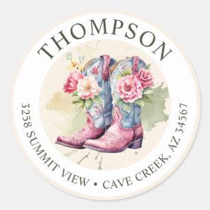 Cowgirl Boots With Flowers Return Address Labels