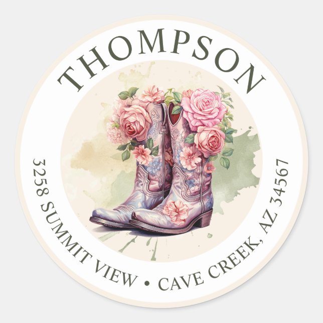 Cowgirl Boots With Flowers Return Address Labels (Front)