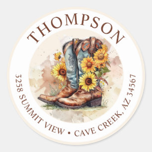 Cowgirl Boots With Sunflowers Return Address Label