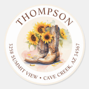 Cowgirl Boots With Sunflowers Return Address Label