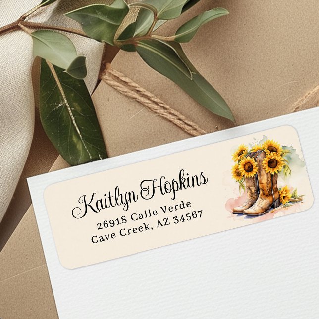 Cowgirl Boots With Sunflowers Return Address Label (Creator Uploaded)