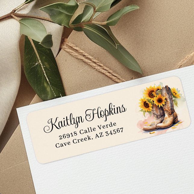 Cowgirl Boots With Sunflowers Return Address Label (Creator Uploaded)