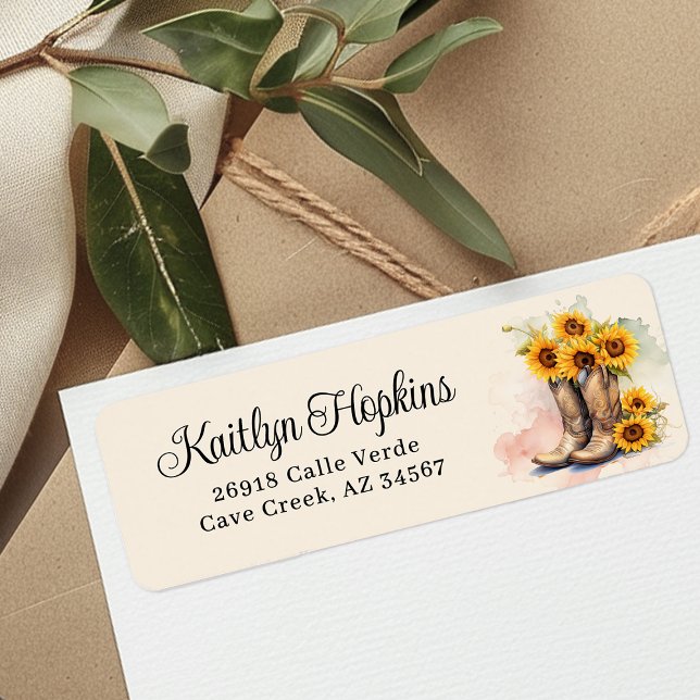 Cowgirl Boots With Sunflowers Return Address Label (Creator Uploaded)