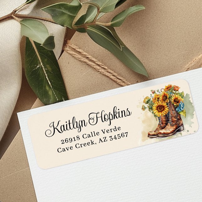 Cowgirl Boots With Sunflowers Return Address Label (Creator Uploaded)