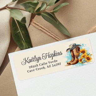 Cowgirl Boots With Sunflowers Return Address Label
