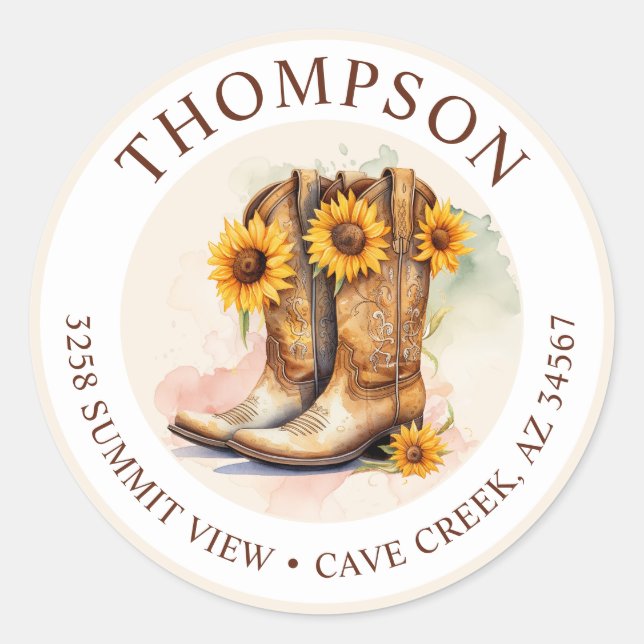 Cowgirl Boots With Sunflowers Return Address Label (Front)