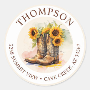 Cowgirl Boots With Sunflowers Return Address Label