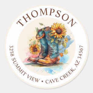 Cowgirl Boots With Sunflowers Return Address Label