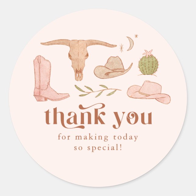 Cowgirl Bridal Shower Favour   Classic Round Sticker (Front)