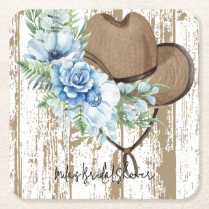 cowgirl bridal shower square paper coaster