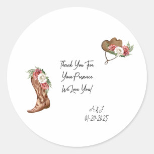 COWGIRL BRIDAL SHOWER THANK YOU  CLASSIC ROUND STICKER
