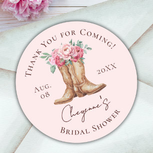 Cowgirl Bridal Shower Thank You Pink Floral   Classic Round Sticker