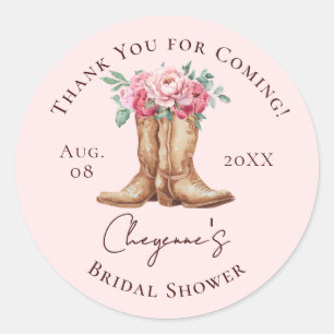 Cowgirl Bridal Shower Thank You Pink Floral   Classic Round Sticker