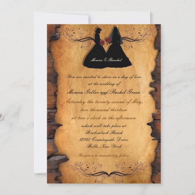 Cowgirl Brides Custom Lesbian Wedding Invitations (Front)