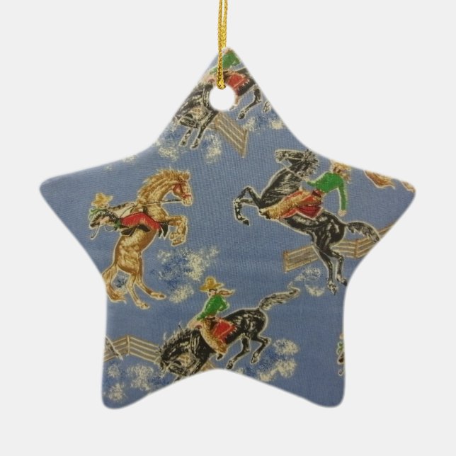 Cowgirl Bronc Rider Ceramic Ornament (Front)