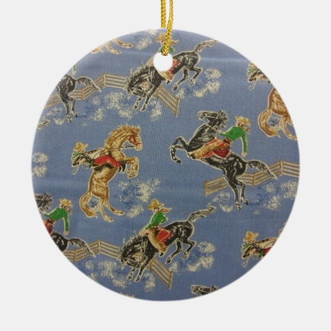 Cowgirl Bronc Rider Ceramic Ornament (Front)
