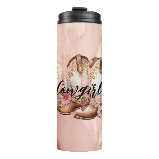 Cowgirl Brown Cowhide western Cowboy Boots Thermal Tumbler (Front)