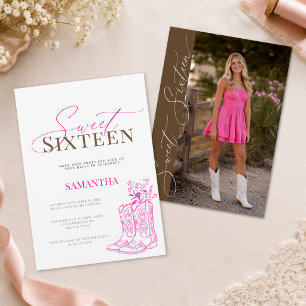 Cowgirl Brown Pink Photo Sweet 16 Birthday Invitation
