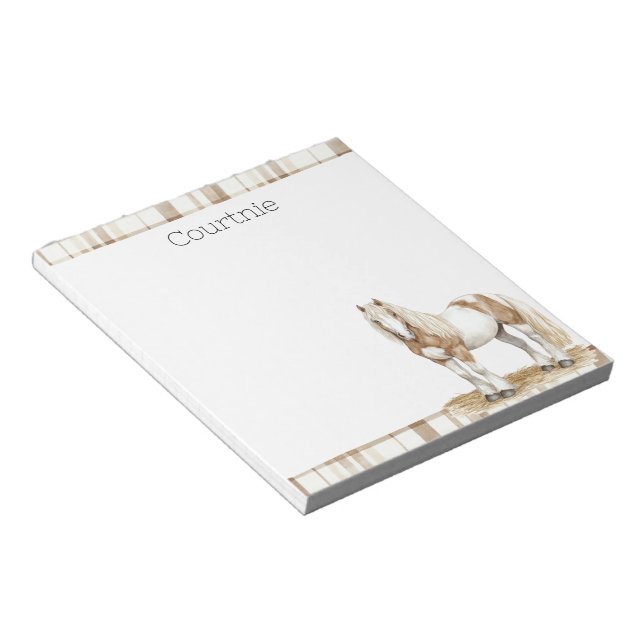 Cowgirl Brown Plaid Stripes Horse Notepad (Angled)