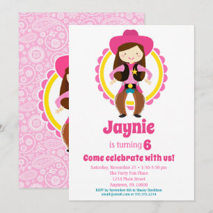 Cowgirl - Brunette Cute Cowgirl Birthday Party Invitation