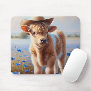 Cowgirl Calf In Pasture With Cornflowers Mouse Pad