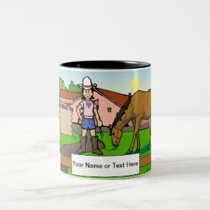 Cowgirl Cartoon by PrintedPerfection.com Two-Tone Coffee Mug