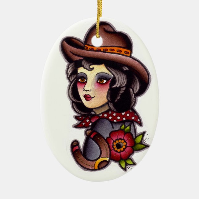 Cowgirl Ceramic Ornament (Front)