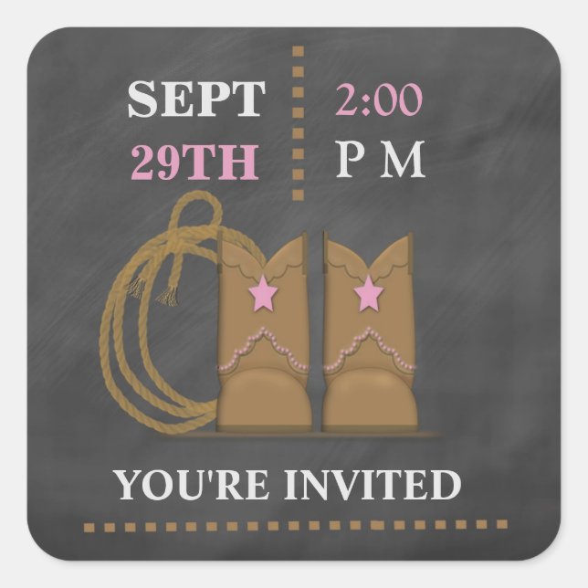 Cowgirl Chalkboard Baby Shower Sticker (Front)
