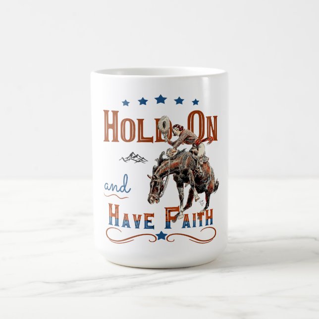 Cowgirl Christian T-Shirt, Bucking Horse Coffee Mug (Center)