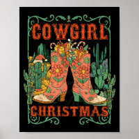 Cowgirl Christmas Boots Cactus Retro Western Holid