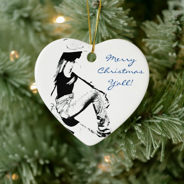 Cowgirl Christmas Ceramic Ornament (Tree)