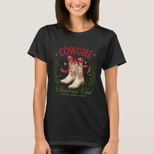 Cowgirl Christmas Club Cowboy Boots Wreath Stars T-Shirt