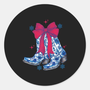Cowgirl Christmas Funny Coquette Bow Boots Gift Me Classic Round Sticker