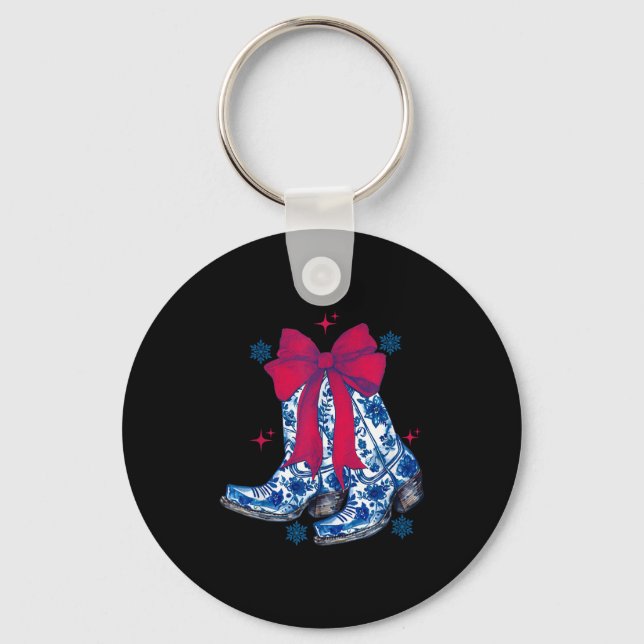 Cowgirl Christmas Funny Coquette Bow Boots Gift Me Key Ring (Front)