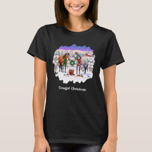 Cowgirl Christmas Horses in Snow T-Shirt