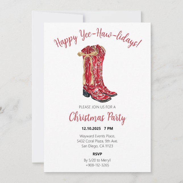 Cowgirl Christmas Watercolor Invites (Front)