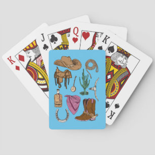 Cowgirl Collage Playing Cards: Western Theme Blue Cards