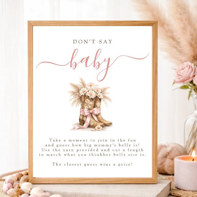 Cowgirl Coquette Bow Baby Shower Don't Say Baby Poster (Creator Uploaded)