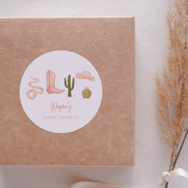 Cowgirl Country Baby Shower Favour Classic Round Sticker (Creator Uploaded)