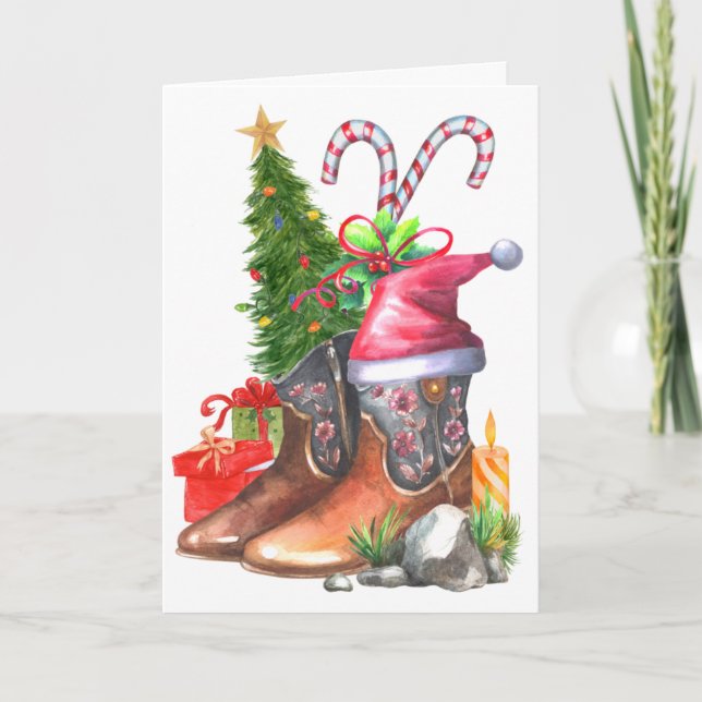 Cowgirl Country Holiday Boots Christmas Card (Front)