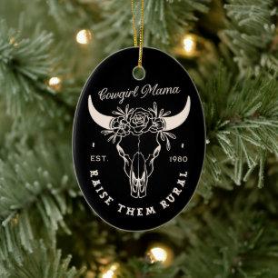 Cowgirl country mum western aesthetic quotes black ceramic ornament