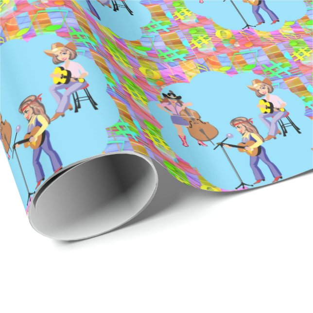 Cowgirl Country Western Band Guitars Singer Wrapping Paper (Roll Corner)