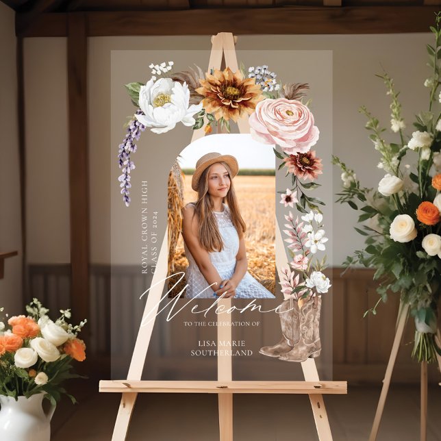 Cowgirl Country Western Photo Graduation Welcome Acrylic Sign (Cowgirl Country Western Photo Graduation Welcome Acrylic Sign)