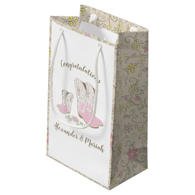 Cowgirl Country Western Theme Pink Baby Shower Small Gift Bag (Back Angled)
