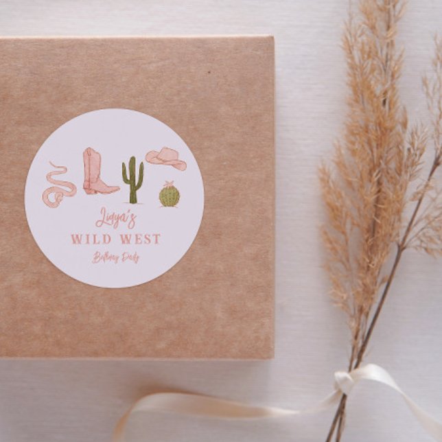 Cowgirl Country Wild West Birthday Party Favour Classic Round Sticker (Creator Uploaded)