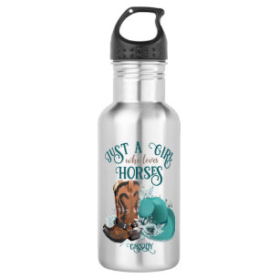 Cowgirl cowboy boots hat Girl Love horses name 532 Ml Water Bottle