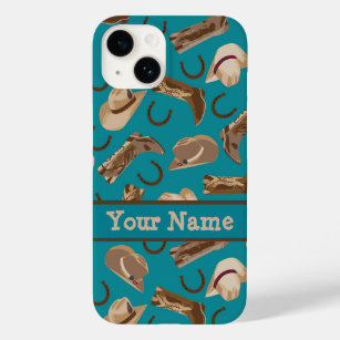 Cowgirl Cowboy Hat Boots Teal Name Personalised Ca Case-Mate iPhone 14 Case